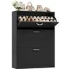 FirFurd Scarpiera Salvaspazio Slim 80x23.7x108cm,con 3 Ante Porta Scarpe a Ribalta, Armadio per Scarpe a Ripiani Regolabile e Rimovibile, Scarpiera Salvaspazio per Ingresso, Corridoio (Nero)