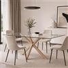 Yellowshop | Tavolo Rettangolare YAML160x90 cm cm - Piano in Vetro Temperato e Struttura in Acciaio Effetto Legno Naturale, Design Moderno per Sala da Pranzo e Soggiorno