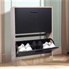 CASABEL Scarpiera Portascarpe 12 Paia - Armadio Mensola Grande Capacità per Ingresso, Corridoio - L60xP24xH80 cm - Porte Nere Telaio Legno Chiaro