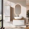 Planetmöbel Arisa - Set di mobili da bagno con mobiletto, 80 cm, colore oro rovere bianco, con specchio a LED e mobiletto alto, 60 cm, colore: Bianco