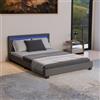 Juskys letto imbottito Paris da 140x200 cm - Struttura letto con illuminazione LED, rete a doghe e testata - Legno e similpelle - Grigio - Letto per ragazzi