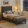 Blishom Letto singolo imbottito,PiattaformaStruttura letto,90 x 200CM,con luce LED(2 Prese CA 2 Porte USB),con Testiera,Per le camere degli ospiti e le camere da letto,Grigio scuro