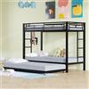 Azkoeesy Letto a castello 90x200 cm per 3 bambini e adulti - Letto estraibile - Struttura in metallo stabile - 2 scale (nero)