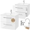 Deftrans Mobile sottolavabo da 60 cm sospeso con lavabo, rubinetto e sifone - lavabo con mobiletto, chiusura morbida, set di mobili da bagno per piccoli bagni, bianco lucido
