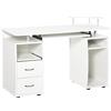 HOMCOM Scrivania per PC in Truciolato e Acciaio con Ripiano per Tastiera e per Monitor, 2 Cassetti e Spazio per Computer, 120x55x85 cm, Bianca