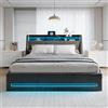 BRILVERDE Letto imbottito 140x200 con Contenitore idraulico, Letto matrimoniale a LED con USB, Funzionale con testiera, Struttura letto con rete a doghe, Lino (Grigio, 140 x 200 cm)