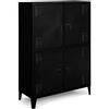 IDMarket - ESTER Armadio di design industriale a 4 ante in metallo nero