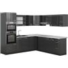 Vicco Cucina angolare completa R-Line, Antracite lucido, 247 x 60 cm, PL Marmo, per una pianificazione cucina flessibile e un'estensione modulare