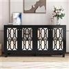 Witimisy Credenza a specchio nera con fresche maniglie in cristallo, quattro porte, con laminato mobile, per soggiorno e sala da pranzo, 160 x 40 x 84 cm