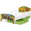 leomark letto per bambini in legno 140x70 cm, SMART lettino con cassetto, materasso e telaio, stampa colorata SAFARI, mobili per bambini, attrezzatura stanza per bambino