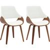 CLP Sedie da Pranzo Set 2 Vangale, con braccioli e Schienale, Imbottite, Struttura in Legno Curvo Effetto Noce, Colore:Noce/Bianco, Materiale:Ecopelle
