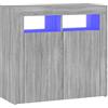 Homgoday, credenza con luci LED, mobile moderno a buffet, arredamento per la casa, armadio organizzatore per camera da letto, soggiorno e cucina, grigio Sonoma 80x35x75 cm