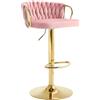 WOLTU Sgabello da Cucina Altezza Regolabile, Sgabello da Bar in Velluto, Girevole a 360°, con Base in Metallo e Poggiapiedi, Rosa
