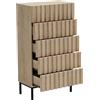 UEV Cassettiera Naturale con 5 Cassetti, Settimino Salvaspazio con Motivo a Doghe di Legno, Cassettiere Camera da Letto Solida e Stabile con Design Antiribaltamento, 60 x 34 x 110 cm, Naturale