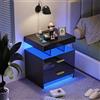 Rcynview Comodini Camera da Letto con Stazione di Ricarica e LED, Comodino Cameretta Moderno con 2 Cassetti, tavolino da letto salvaspazio Adatto per Camera da letto, Soggiorno, (Nero, 50x40x58cm)