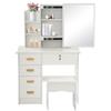 HUOMMGS Tavolo da toeletta con sedia, autoportante, moderno, 80 × 35 × 128 cm, con 5 cassetti, specchio, 2 chiavi fino a 100 kg, per case (bianco)