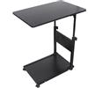 Fermoirper Tavolino da divano, da letto, in metallo e legno con ruote, 50 x 35 x 80 cm regolabile in altezza (55-80 cm) (nero)