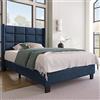 LULUWA Moderno letto imbottito in lino, con testiera imbottita e rete a doghe, a media resistenza, senza materasso (blu e 90 x 200 cm)