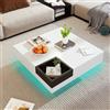 MSMOK Tavolo da centro, tavolo da salotto brillante, tavolino con scatola di stoccaggio rimovibile, 72 cm x 72 cm x 30 cm, con effetto luce LED (bianco + nero)
