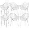 buybyroom Sedie Sala da Pranzo 6 Pezzi, Sedie da Cucina con Braccioli, Sedie Plastica Gambe Metallo, Schienale Ergonomico, Larghezza del Sedile, Capacità di Carico 120 kg, Bianche