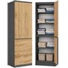 KUBUTKU Armadio polivalente, guardaroba, armadio per vestiti con 2 ante e 5 scomparti, armadio universale per ufficio e casa, 180,5 x 50 x 40 cm (grafite/rovere Wotan)