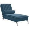 vidaXL Chaise Longue Massaggi con Cuscino a Rullo Blu in Velluto