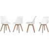 sinlikon Set di 4 sedie ergonomiche scandinave con gambe in legno massello e cuscino in morbida schiuma, colore: bianco
