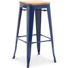 Iconik Interior Industrial Style - Sgabello da bar, design industriale, legno e acciaio, 76 cm, nuova edizione - Stylix blu scuro