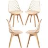 Regalos Miguel - Set di 4 sedie Mima Crema, per sala da pranzo e cucina, stile nordico, struttura in polipropilene, seduta imbottita in similpelle e gambe in legno di faggio