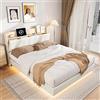 MINGZHE Letto imbottito 160 x 200 cm, PU con illuminazione LED RGB, letto matrimoniale con porte USB e prese conformi alle norme europee, design galleggiante, materasso non incluso, bianco
