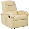 milani home - poltrona relax manuale reclinabile in ecopelle beige, imbottita, con braccioli, per salotto, camera e zona TV