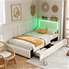 BLSYHDH Letto imbottito per letto singolo 90 x 200 cm, con 2 cassetti, testiera a LED con USB e tipo C, letto per ragazzi, letto singolo, senza materasso (beige+velluto 2, 90 x 200)