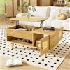 NADEUSAK Elegante tavolino da caffè color legno con ante in rattan, tavolo sollevabile, accenti neri, soggiorno, pratico, design funzionale