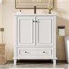 Merax Set di mobili da bagno con sottopiano, mobile bagno a terra con lavabo, lavandino, gambe in legno massiccio, resistente all'umidità e all'acqua, lavabo in ceramica, bianco, 76x46x87 cm