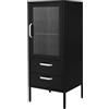 ML DESIGN modern living ML-Design Vetrina 42x102x40 cm Nera con 2 Ripiani 1 Anta & 2 Cassetti Armadio in Acciaio Stile Industriale per Soggiorno Libreria Archivio Ufficio