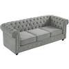Vente-unique - Divano fisso 3 posti Chesterfield - velluto - grigio chiaro