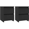 vidaXL Comodini set da 2, 30x30x40 cm, Legno ingegnerizzato, Nero, 2 cassetti scorrevoli ciascuno, Mobiletto da letto, Supporto telefono, Piccoli comodini da camera