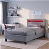 CARO-Möbel Letto imbottito Himalaya con illuminazione a LED, letto singolo, 90 x 200 cm, con telaio a doghe, in tessuto grigio