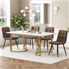 Rosebibi Set da pranzo (5-TL), tavolo da pranzo con 4 sedie, moderno tavolo da cucina, 140 x 80 cm, tavolo da cucina con gambe in metallo dorato, piano in MDF, colore bianco, velluto (marrone)