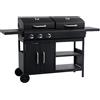vidaXL Barbecue Combinato Carbone e Gas 3 Fuochi Cappe Termometro Tavolini Robusto Resistente Griglia Ibrida per Esterni Grill in Acciaio