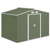 Outsunny Casetta da Giardino 4.9 m² con Fondazione, 4 Prese d'Aria e 2 Porte Scorrevoli, Capanno Porta Attrezzi in Lamiera d'Acciaio, 277x195x192 cm, Verde