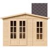 TIMBELA Casetta da giardino 6m2-332x222xA232 cm - Casetta in legno da giardino - Capanno in legno - Studio giardino - con tegole bituminose marrone - TIMBELA M334FB+H334FBBROWN