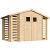 TIMBELA M391 Casetta da Giardino in Legno per Esterni con legnaia CON PAVIMENTO TRATTATO - L206xL328xA218 cm/ 3,53 + 0,97+0,97 m2 - Piccola Casetta in Legno, Rimessa Attrezzi, Deposito Bici