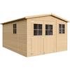 TIMBELA Casa da giardino in legno naturale CON PAVIMENTO IMPREGNATO A226x316x424 cm/12 m²- Magazzino esterno con finestre - Capanno da giardino - Bici, Deposito attrezzi e rimessa TIMBELA M336+M336G