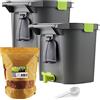WormBox Lotto di 2 Bokashi Comfort 14 Litri, compostiera organica di alta qualità con compattatore e attivatore di fermentazione 1 kg | Kit Completo