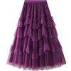 Dninmim Gonna lunga plissettata in tulle a pieghe a vita alta da donna a strati, En8, Taglia unica