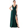 Ever-Pretty Abito da Cerimonia da Donna Alta Elasticità Scollo a V Linea ad A con Spacco Stile Impero Verde Scuro 40