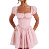 vewoza Abito da donna con spalle scoperte e maniche a sbuffo, casual, tinta unita, con schiena scoperta, corsetto da festa, abito a trapezio per spiaggia, estate, street, A-Bianco, S