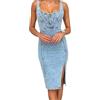 TKMUNY Abito Midi in Denim da Donna, Senza Maniche, con Spacco Laterale, Bodycon, con Scollo a Scolletto, Blu, XL