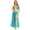 MSemis Vestito Danzatrice del Ventre da Donna 2 Pezzi Completo da Ballo Latino Tango Crop Top Reggiseno Gonna Lunga Abito da Ballo Indiano Arabo Costume Carnevale Halloween Nero S